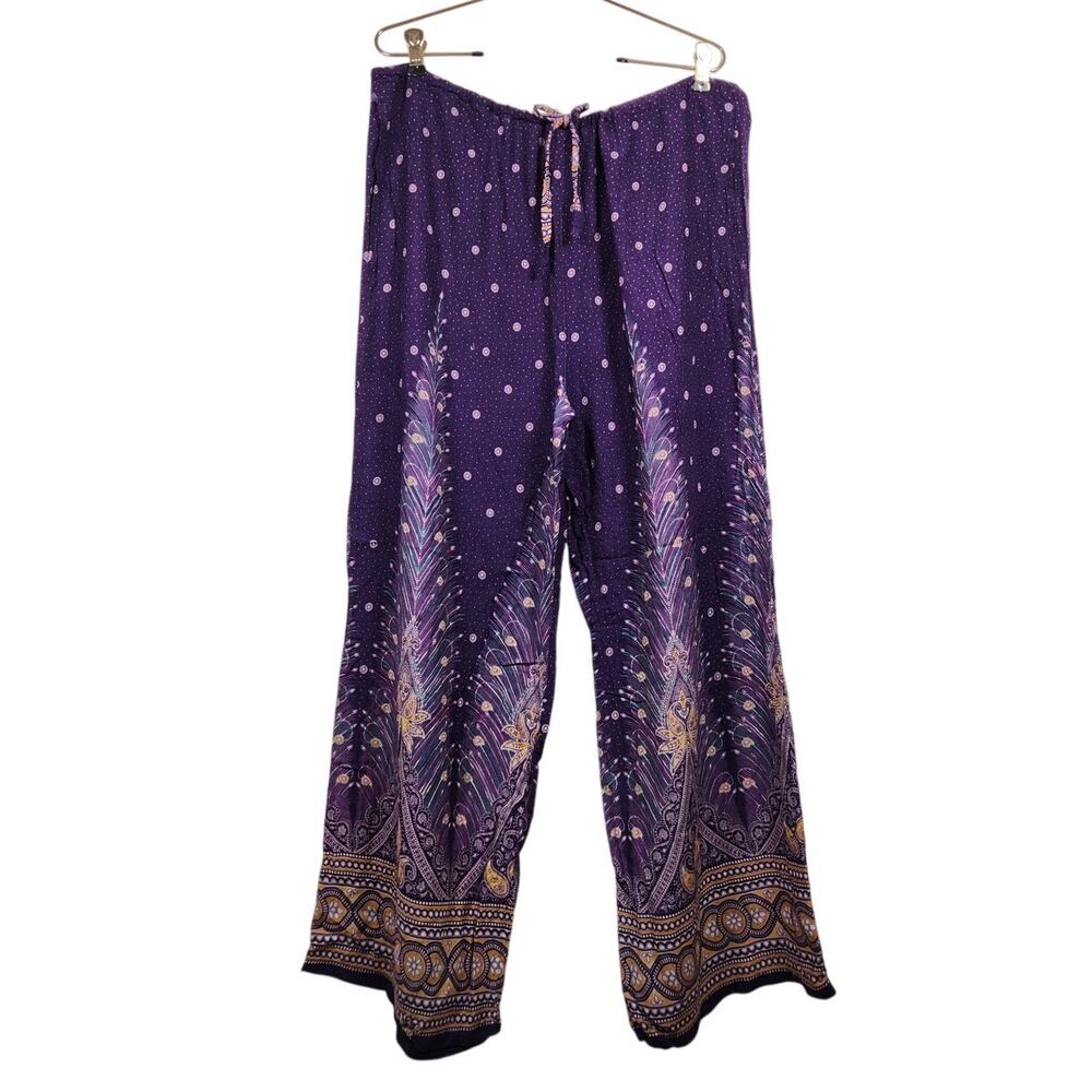 Gypsy Rose Boho Floral Flowers Elastic Waist Hippie Art Pants Bottoms Rayon